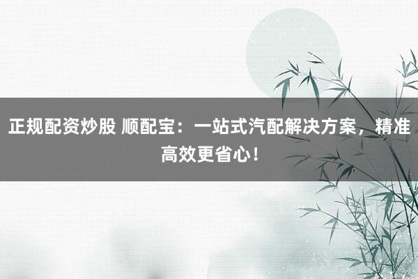 正规配资炒股 顺配宝：一站式汽配解决方案，精准高效更省心！