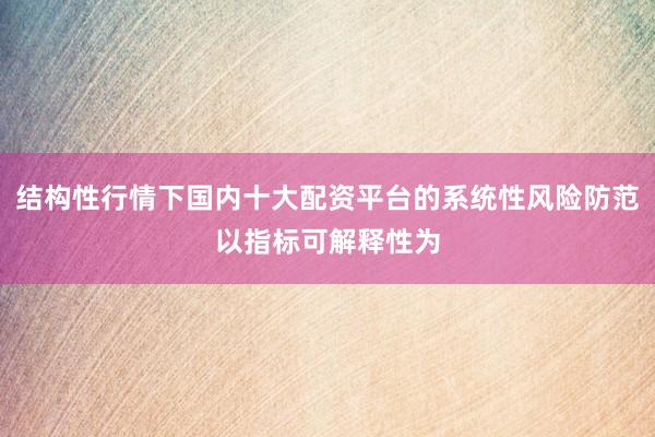 结构性行情下国内十大配资平台的系统性风险防范以指标可解释性为