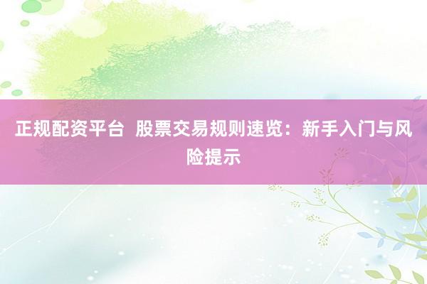 正规配资平台  股票交易规则速览：新手入门与风险提示