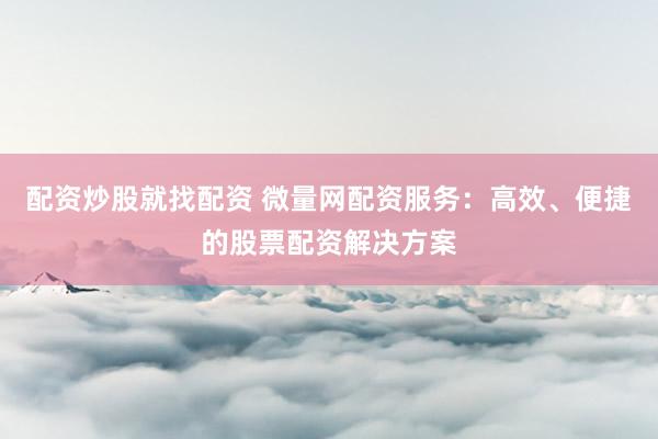 配资炒股就找配资 微量网配资服务：高效、便捷的股票配资解决方案